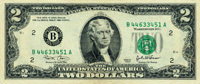 В Америке растет популярность банкноты номиналом в 2 доллара