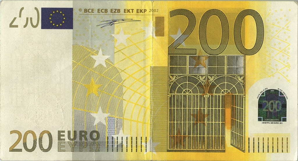 Опасная разновидность подделки банкноты номиналом в 200 евро ЕЦБ.